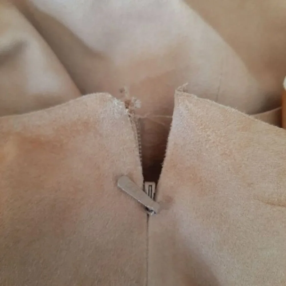 JILL STUART Genuine Suede Leather Mini Sheath Dress Tan Sz 0 Flawed - Picture 12 of 16